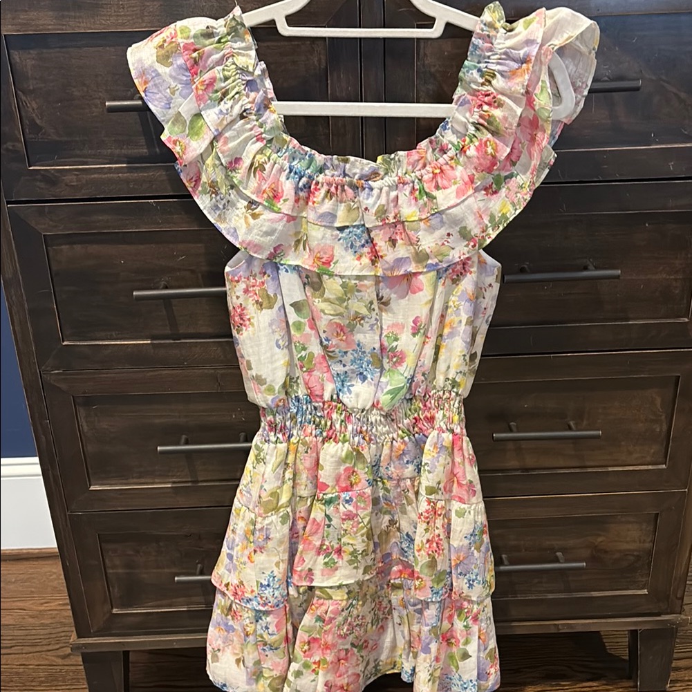 Floral Ruffle Romper For Kids - Pink & Green